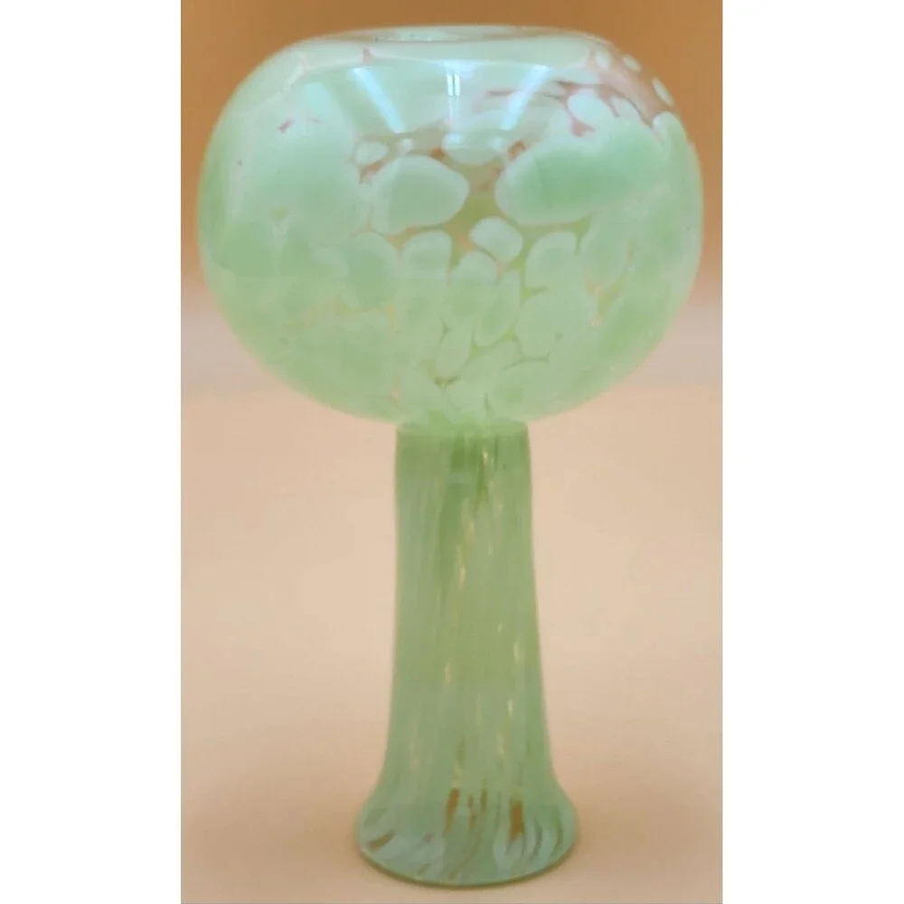 Green & Clear Art Glass Vase Hand Blown ~ Great Pontil Mark